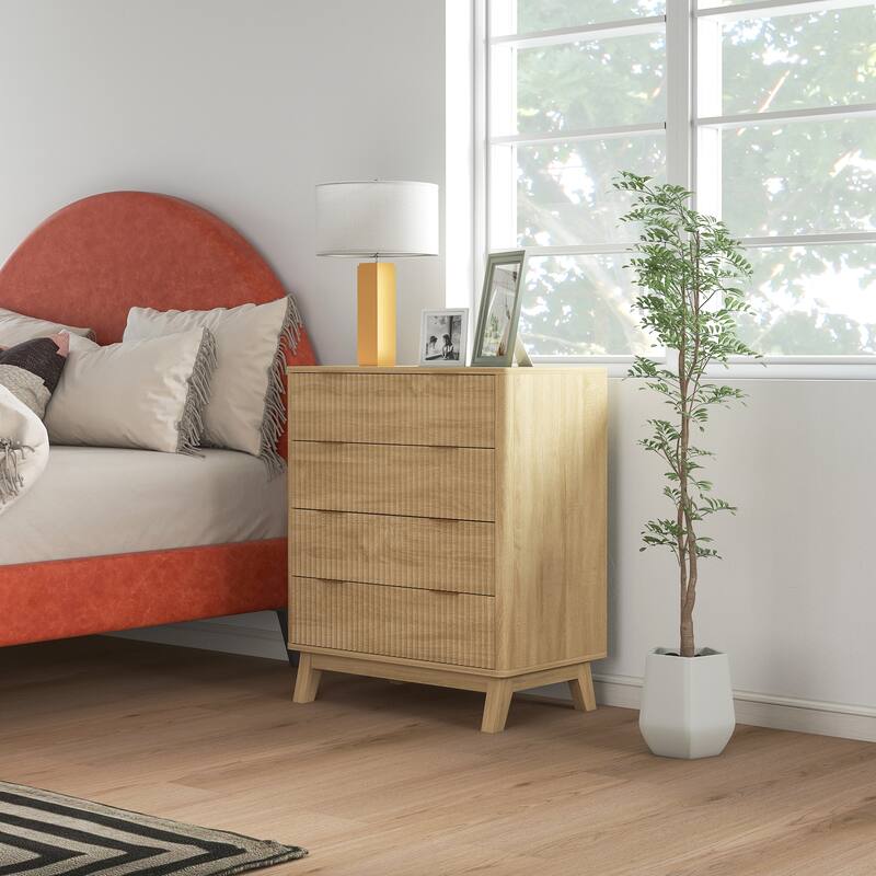 Modern 4-Drawer Wave Front Dresser Particleboard & MDF Chest with Chic Storage