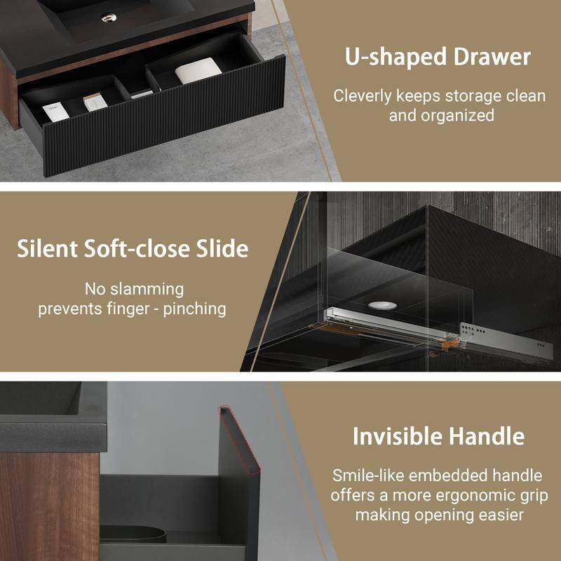 ABRUZZO Floating Vanity with Integrated Top Sink Soft-Close Wall-Mount Bathroom Cabinet
