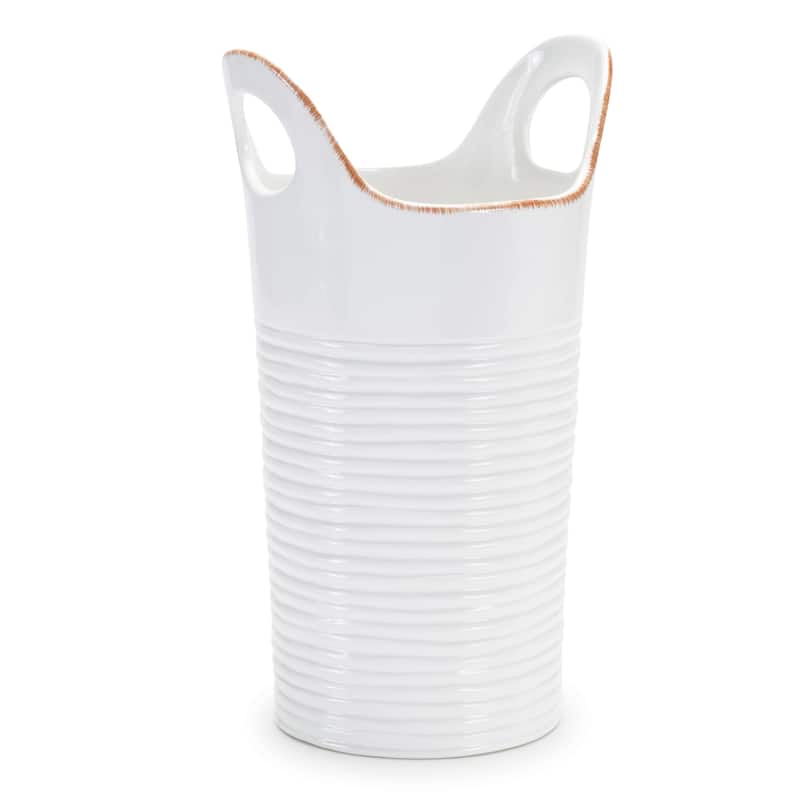 Ceramic Bucket Vase with Handles - 11.5" - White - Set of 2