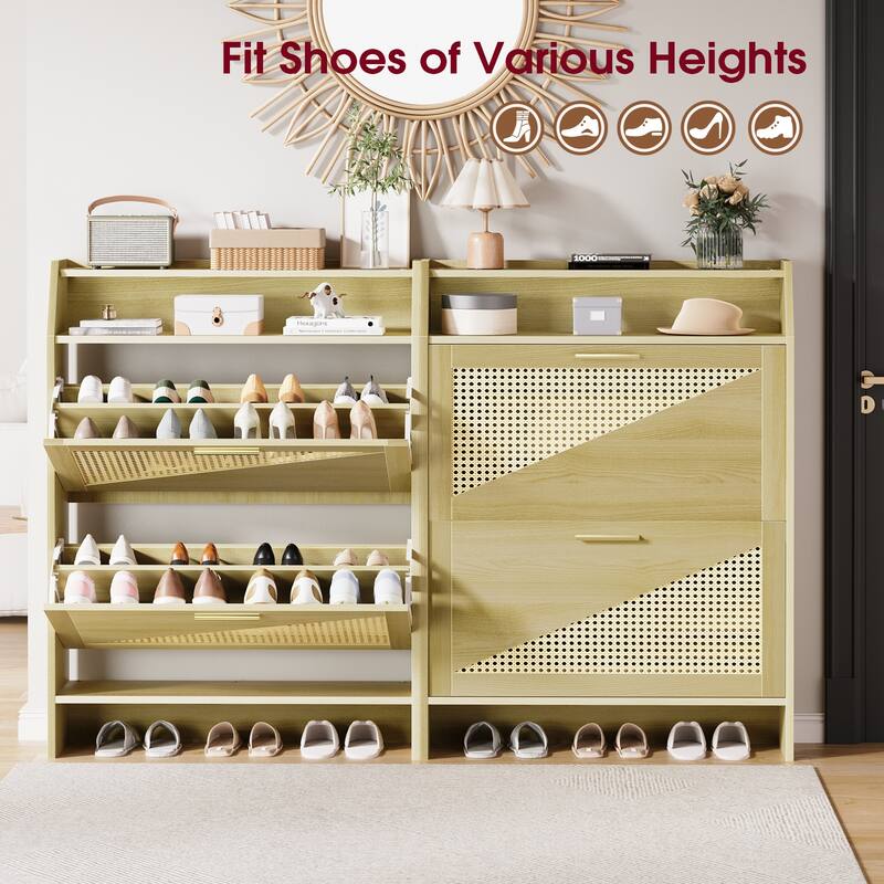 Rossetta Boho Chic 5-Flip Drawers Wooden Narrow Shoe Rack Organizer Cabinet with Visual Top Shelf