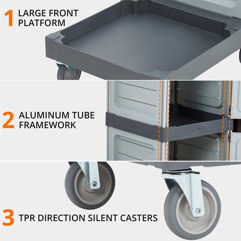 Commercial Janitorial Cart with Cabinet, 3-ply Multi-Purpose Engineered Plastic Housekeeping Car