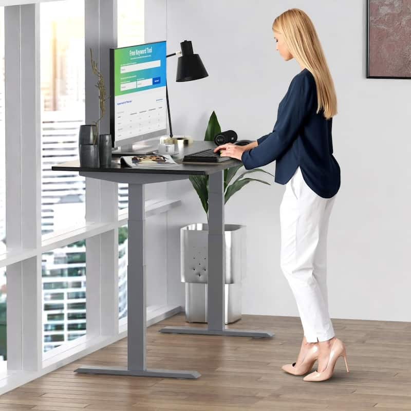 Rise Up Dual Motor Electric Standing Desk 60x30 1-pc Black Desktop