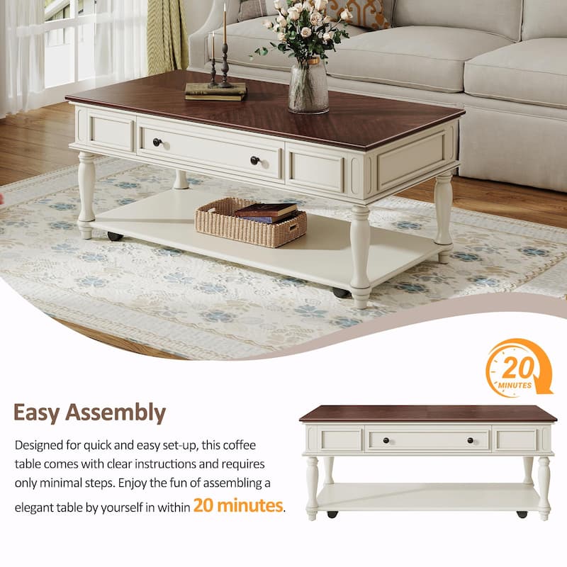 Farmhouse Coffee Table with One Drawer