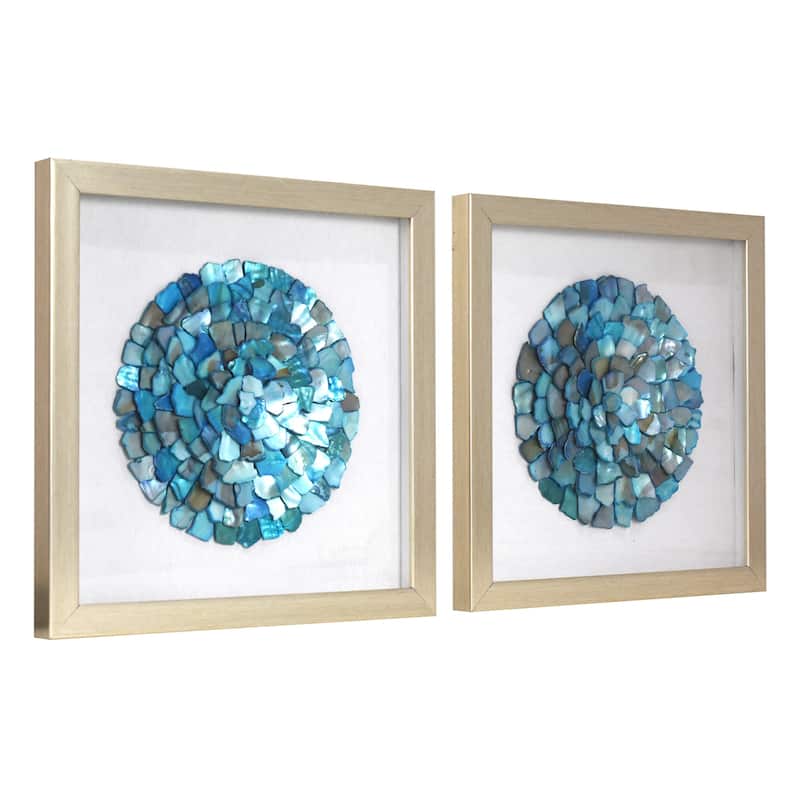 American Art Decor 2-Piece Coastal Seashell & Sea Glass Shadowbox Framed Wall Art Set