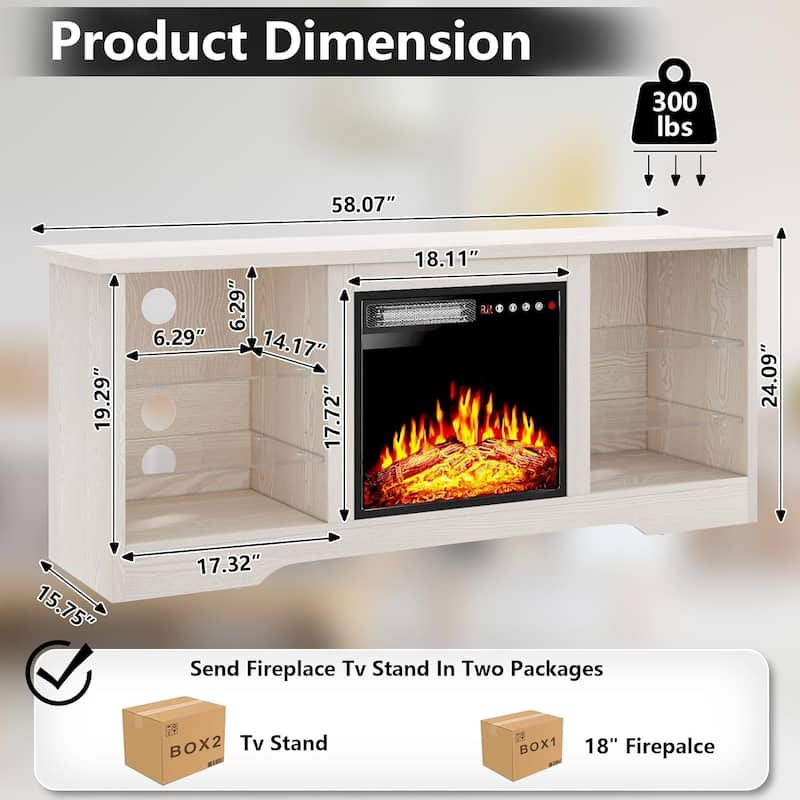 Bossin 58" Fireplace TV Stand with 18'' Electric Fireplace,Modern Entertainment Center for 65'' TVs,TV Cabinet