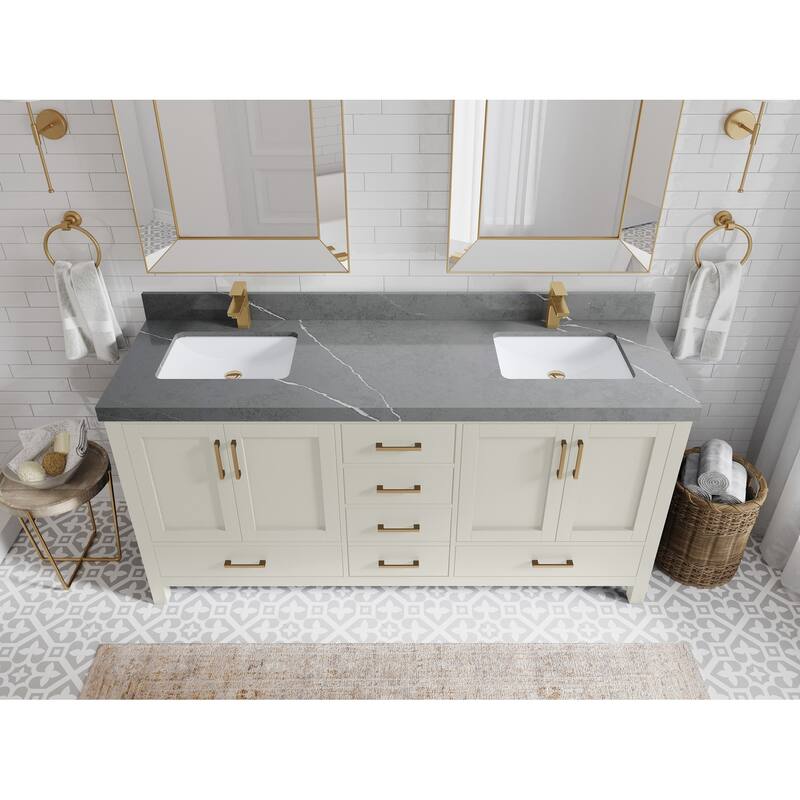 Willow Collection 72 in. W x 22 in. D Malibu Double Sink Bathroom Vanity with Countertop - 2" Piatra Gray - FineGrain