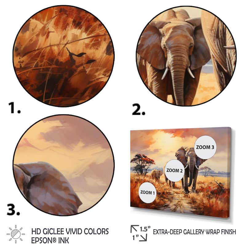 Designart "African Elephant Prairies I" Animals Canvas Wall Art