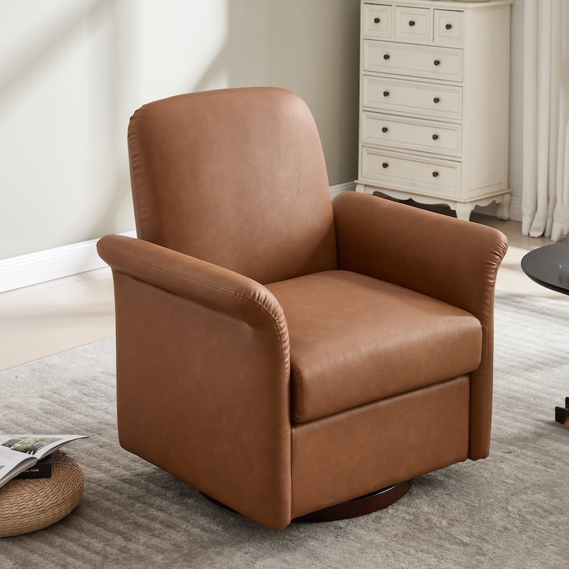Swivel Accent Chair Modern Barrel Armchair with Wood Base for Bedroom Reading Waiting Living Room