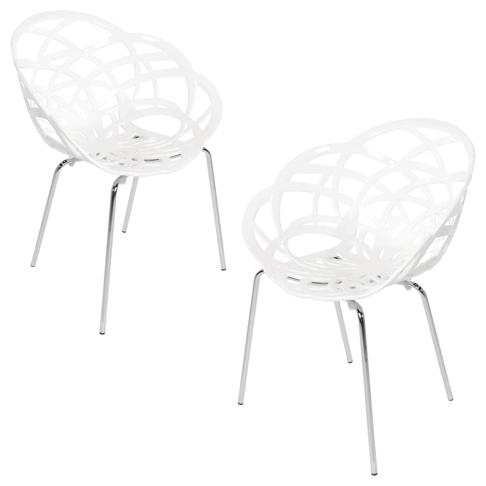 Furnish Theory Fleur-ML Stackable Dining Armchairs Arm Chairs Anti-UV Polycarbonate Shell & Chrome-Plated Steel Legs (Set of 2)