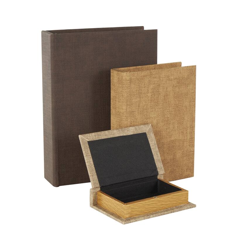 Roche River Decor - Linen Fabric Chevron Patterned or Texxtured Faux Book Storage Box - Set of 3 or 4 Multi-Colored