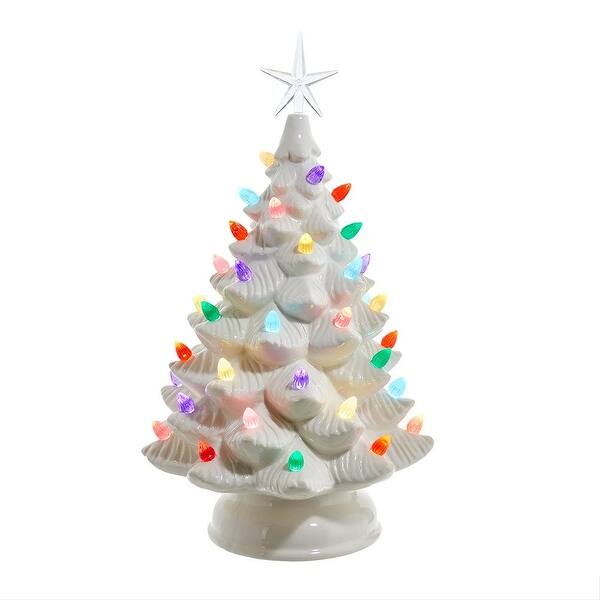 slide 2 of 5, Kurt Adler 14-Inch Battery Operated LED Lighted Ceramic White Tree Table Piece