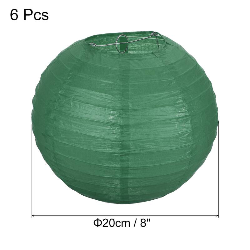 6pcs 8 Inch Folding Hanging Paper Lanterns for Wedding Home Party - Dark Green