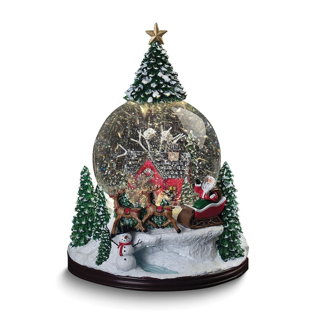 Curata Led Lighted Musical (Plays Deck The Halls) Swirl Globe with Christmas Cabin and Tree