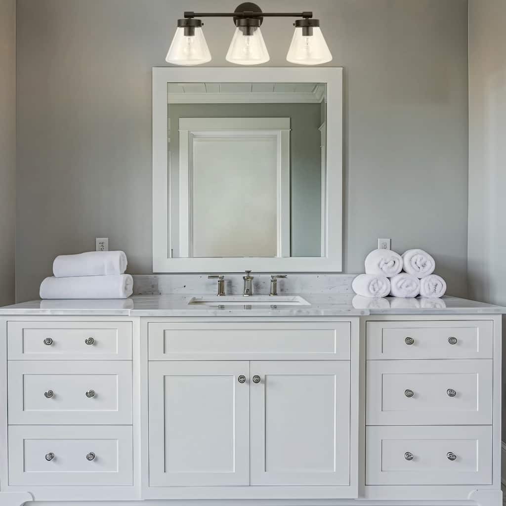 Glam Modern Farmhouse 3-Light Black Vanity Light - 30.3"L x 7.67"W x 10.1"H