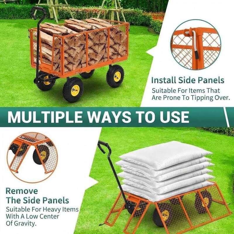 1100 Lbs Capacity Garden Wagon Carts on Wheels for Outdoor, Farm, Yard, Beach