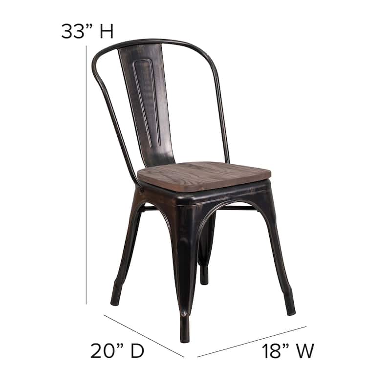 Industrial Metal and Wood Stackable Chair - 18"W x 20"D x 33"H - 18"W x 20"D x 33"H