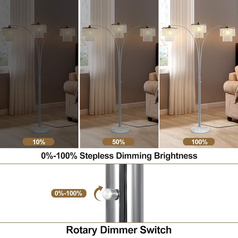 Brio 90" 3-Light Modern Crystal Arc Floor Lamp - 85