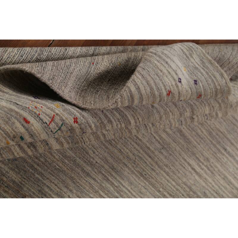 Striped Gabbeh Square Area Rug Hand-Knotted Wool Carpet - 9'10"x 9'8"