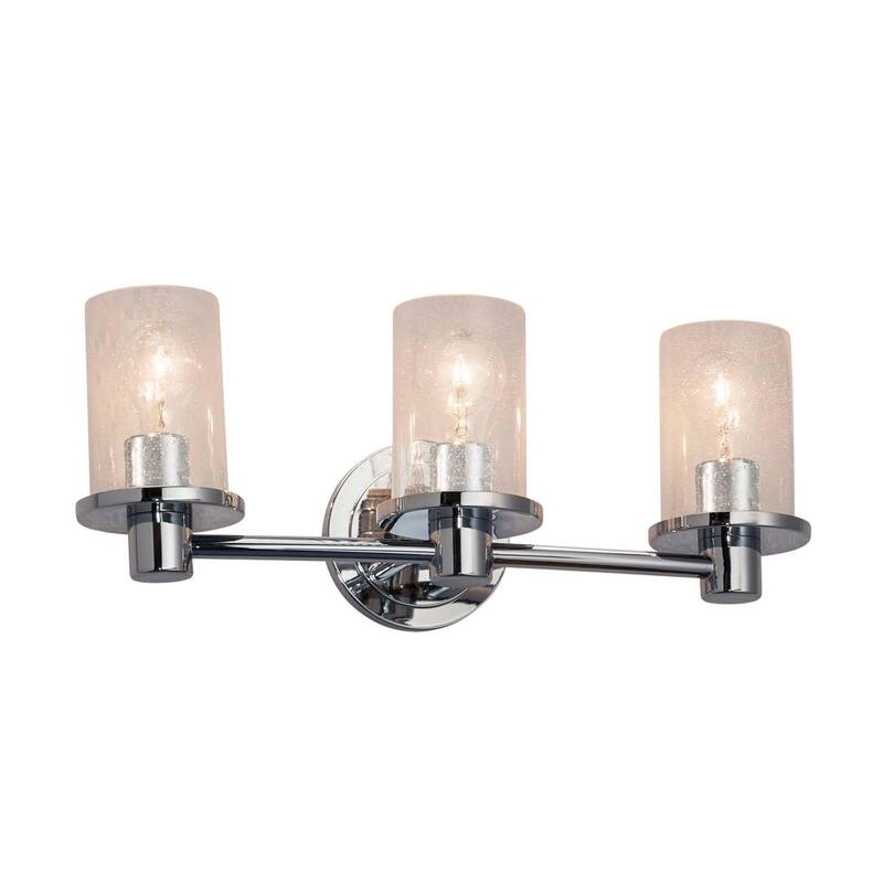Justice Design Fusion Rondo 3-light Polished Chrome Bath Bar, Seeded Cylinder w/ Flat Rim Shade - Polished Chrome