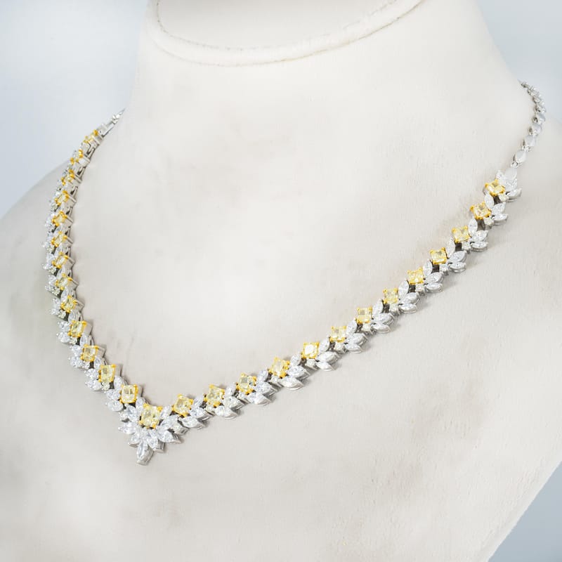 House Of Leon 18K White Gold Yellow Diamond Necklace 21.88ct