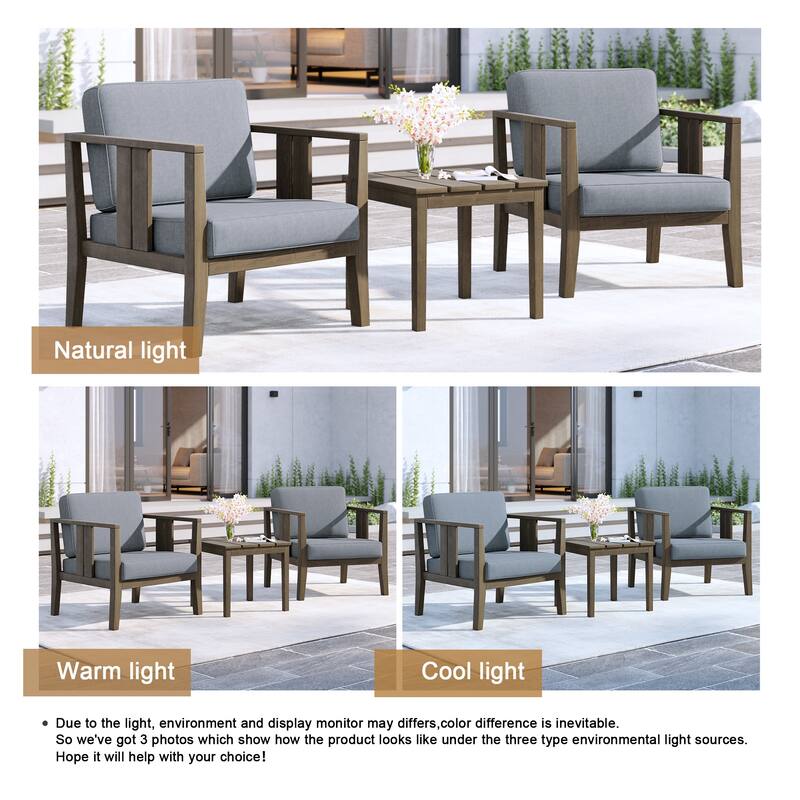 Uixe 3-piece Teak Solid Wood Outdoor Arm Chairs with Side Table Set