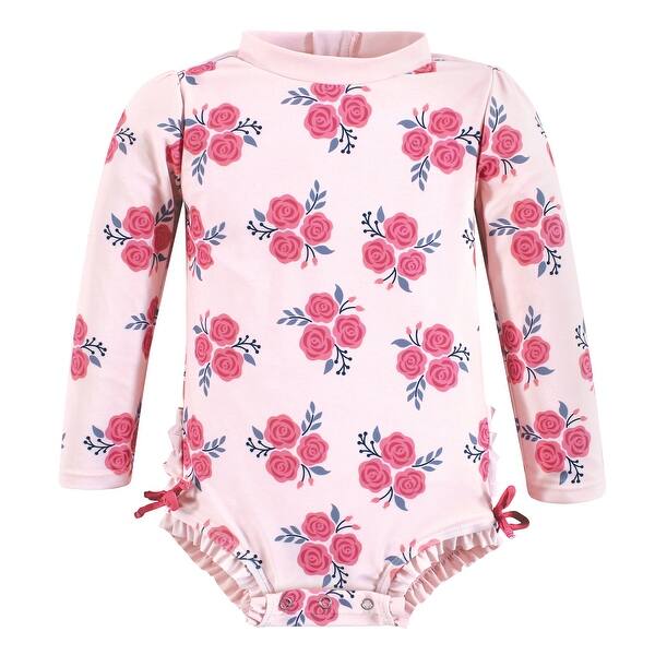 slide 1 of 1, Hudson Baby Girls Rashguard Baby Swimsuit, Pink Navy Roses 18-24 Months - Pink Navy Roses Baby