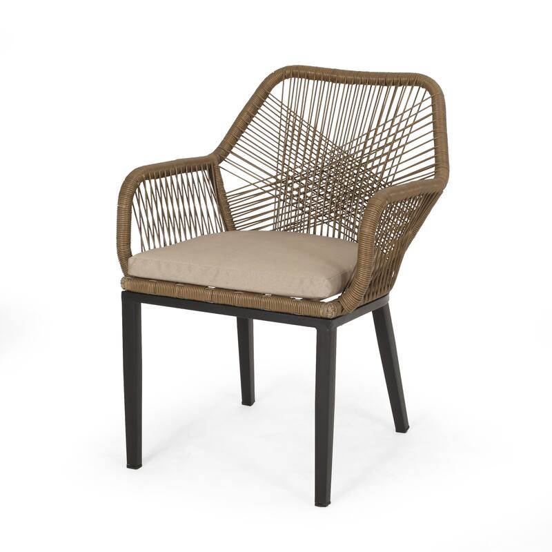 Roomfitters Russell Wicker Outdoor Dining Chairs with Water-Resistant Cushions, Set of 2, Brown