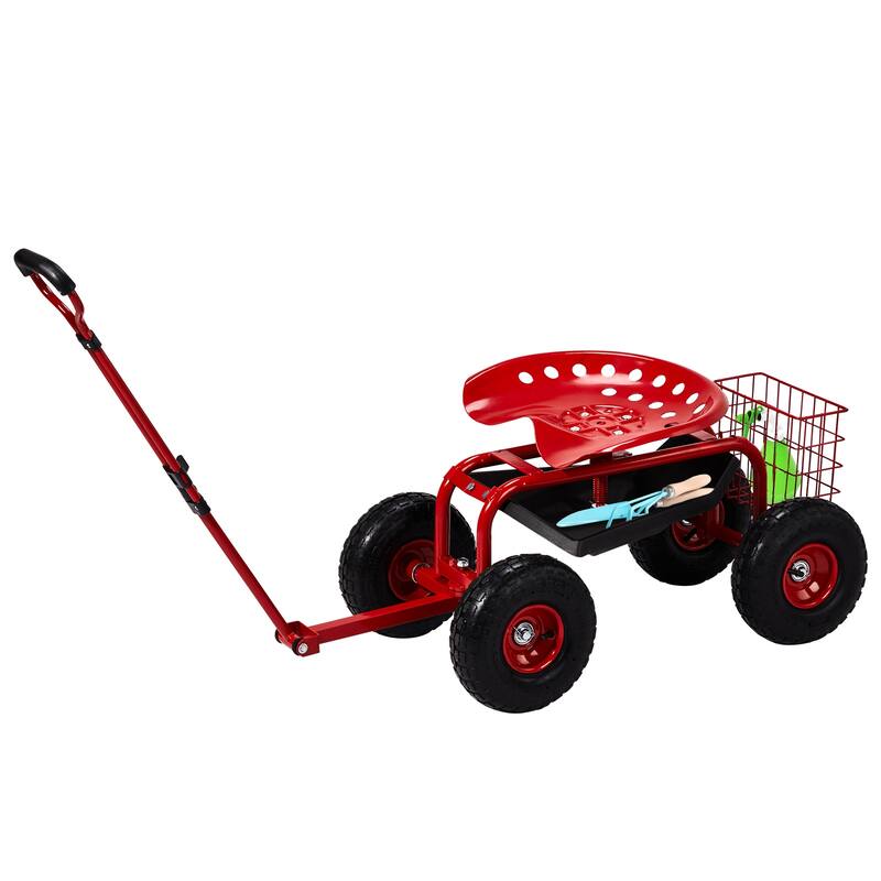 Rolling Garden Work Seat with Wheels, Garden Scooter with 360 Degree Swivel Seat - 35 x 17.7 x 22.4