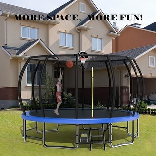 16 ft. Blue Round Outdoor Trampoline with Basketball Hoop and Enclosure Net