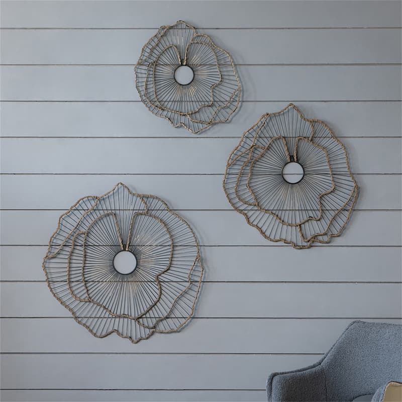 Set of 3 Metal Flowers Wall Decor