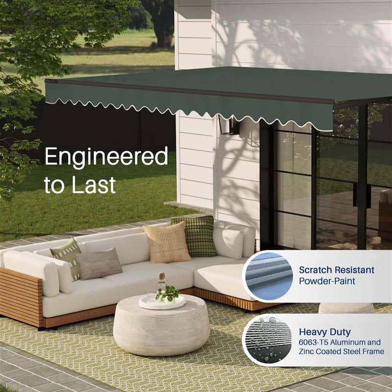 ALEKO Caribbean Manual Retractable Patio Awning - Black Frame - Forest Green - 10 x 8 Feet