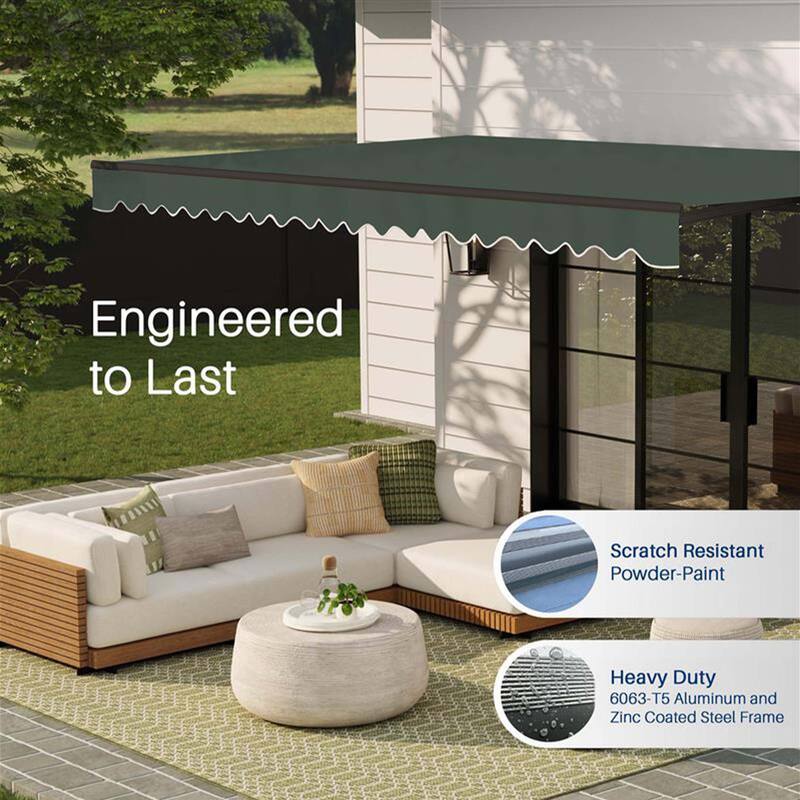 ALEKO Caribbean Manual Retractable Patio Awning - Black Frame - Forest Green - 13 x 10 Feet
