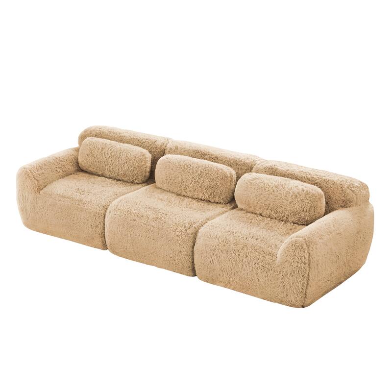 Anmytek 114'' Modern Modular Sectional Sofa - Soft Fluffy Plush Fabric Ergonomic Design Vacuum Compressed
