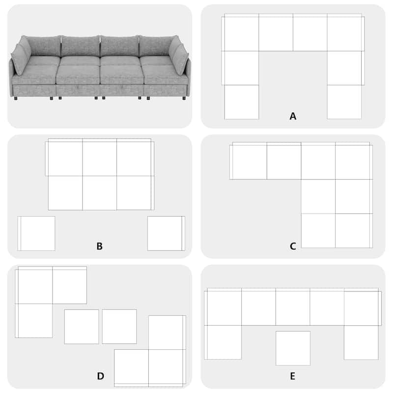 L Shaped Modular Sectional Sofa with Storage, Convertible 8 Seater Sofa with Chaise & Ottoman, Chenille Fabric Sleeper Sofa