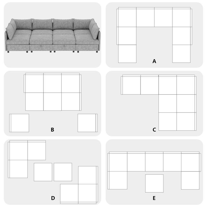 Modular Sectional Sofa with Storage, 8-Seat Convertible Sleeper Sofa Set, Chenille Flexible Modular Combination