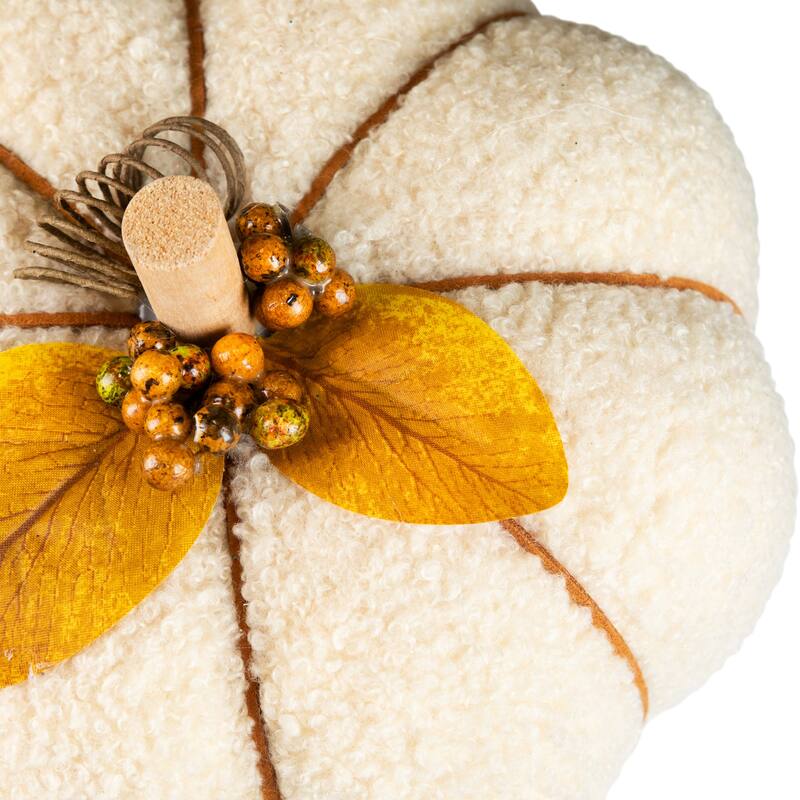 Large Plush Pumpkin Fall Harvest Decoration - 7.5" - Cream and Yellow