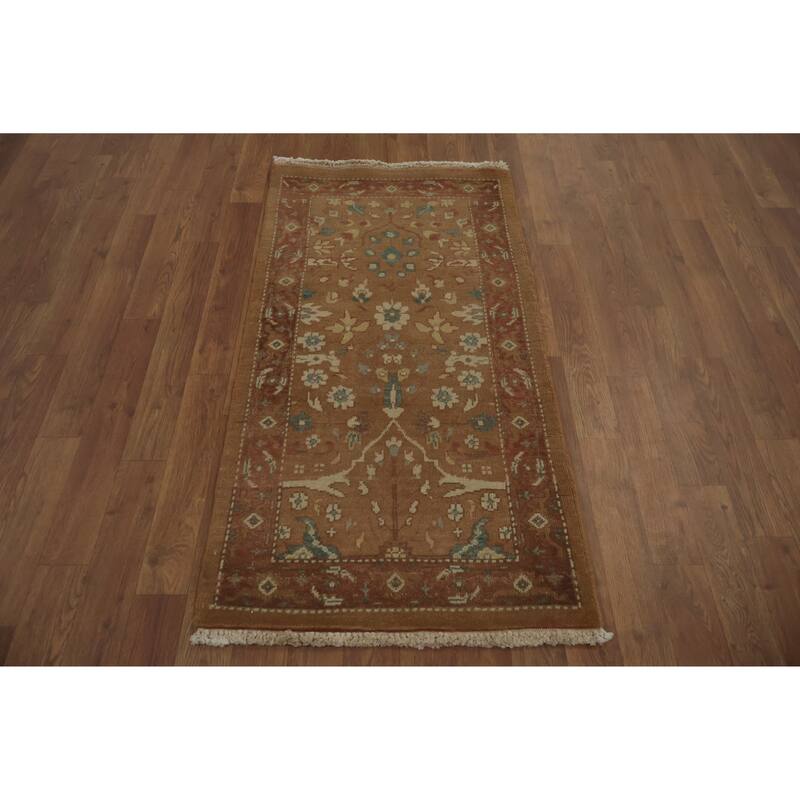 Hand Knotted Oriental 100% Wool Carpet Traditional All-Over Brown Ziegler Area Rug - 3' 11'' X 2' 0''