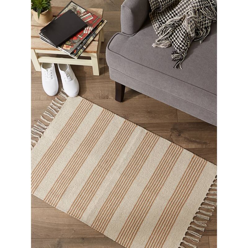DII Black Ticking Stripe Hand-Loomed Rug 2x3 Ft - 24.0 In. L X 36.0 In. W X 0.2 In. H