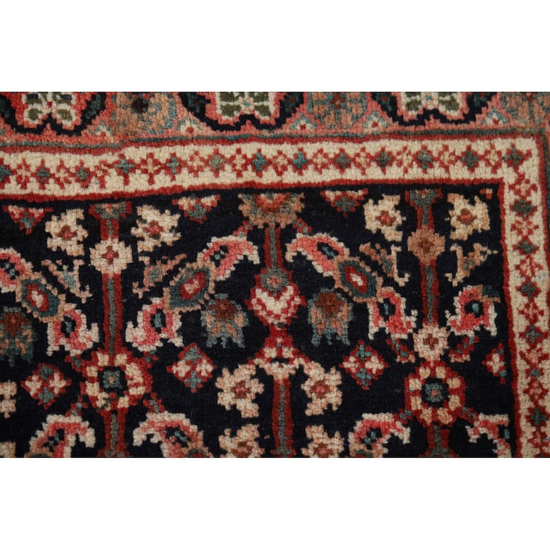 Geometric Mahal Vintage Persian Runner Rug Handmade Wool Carpet - 3'5" x 11'1"