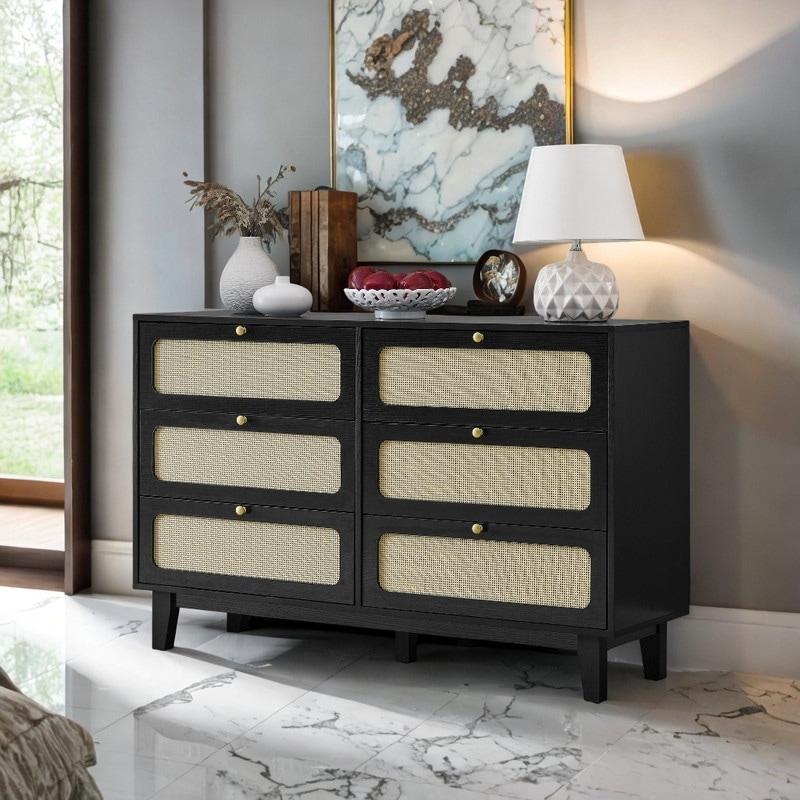 Black and outlet rattan dresser