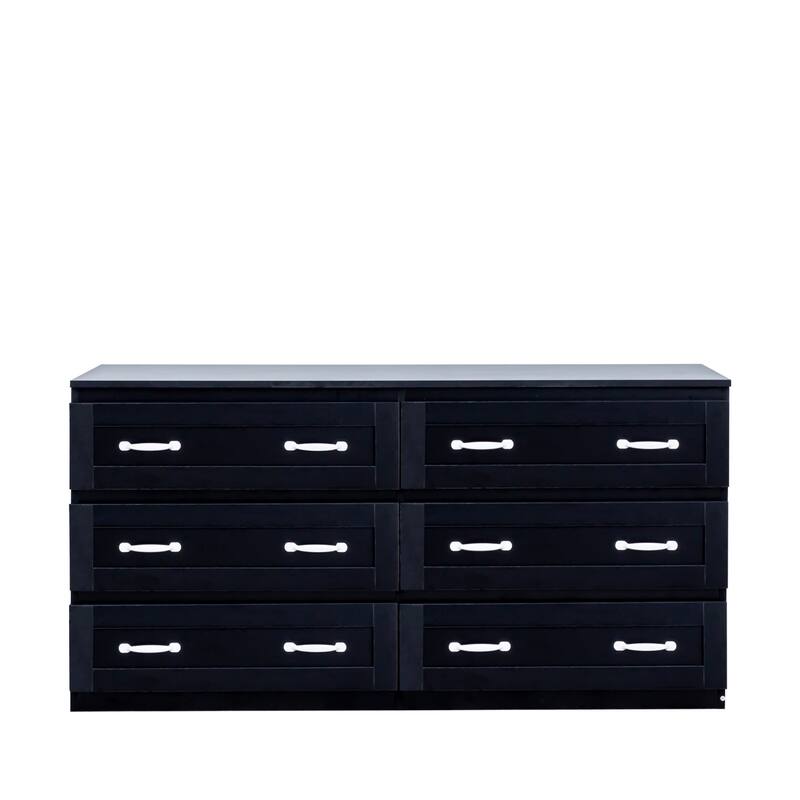 Modern Black Side Cabinet with 6 Drawers ,Wood Chest of Drawers with Metal Handle, Storage Organizer for Living Room