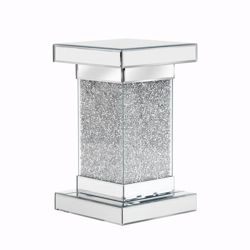 11.8'' Silver Square Mirrored End Table with LED Lights