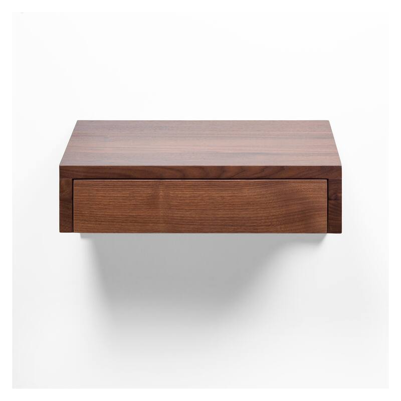 Bo - Walnut Hardwood Floating Nightstand Bedside Table - Small Bedroom Nightstand
