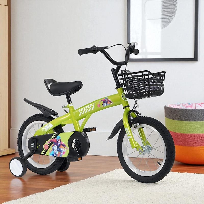 18 Inch Kids Bike with Training Wheels & Kickstand, Adjustable Saddle & Handlebar, Boys & Girls Ages 5-10