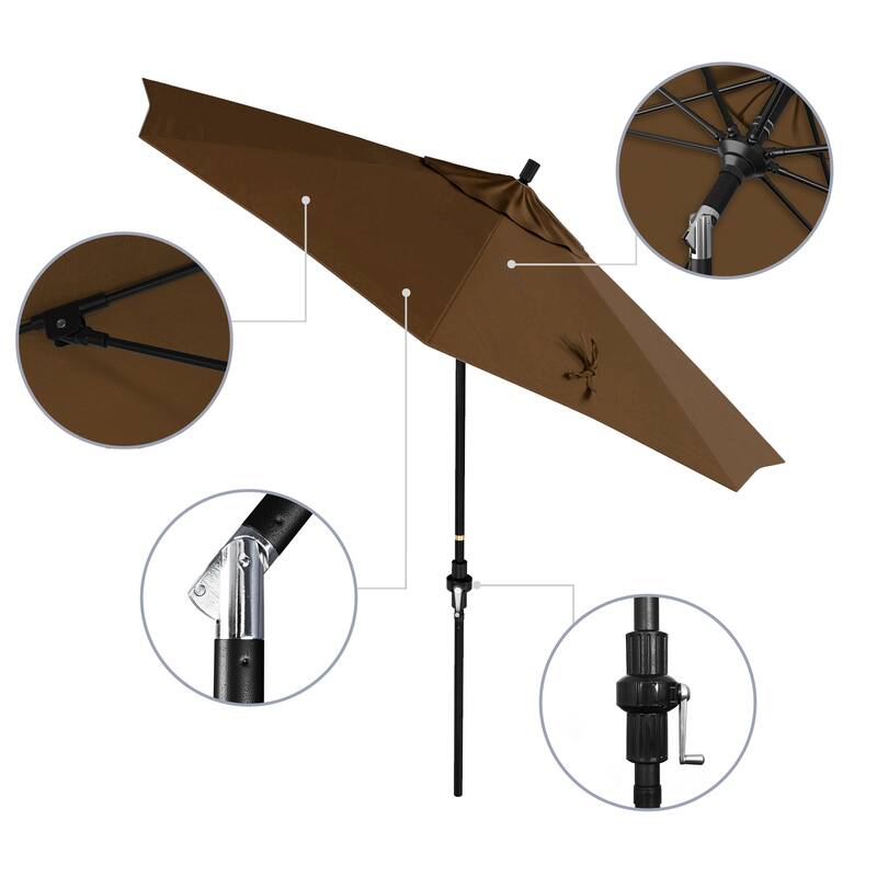 California Umbrella 9' Rd.Crank Lift, Collar Tilt, Aluminum Pole, Fiberglass Rib Patio Umbrella, Black Finish, Sunbrella Fabric