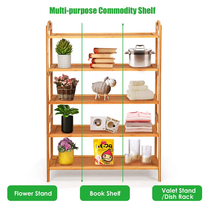 Gymax 5-Tier Bamboo Shoe Rack FreeStanding Shoe Shelf Entryway Shoe - See Details