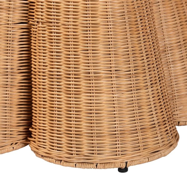 Palm Scallop Natural Rattan Ottoman with Cushion – Handwoven