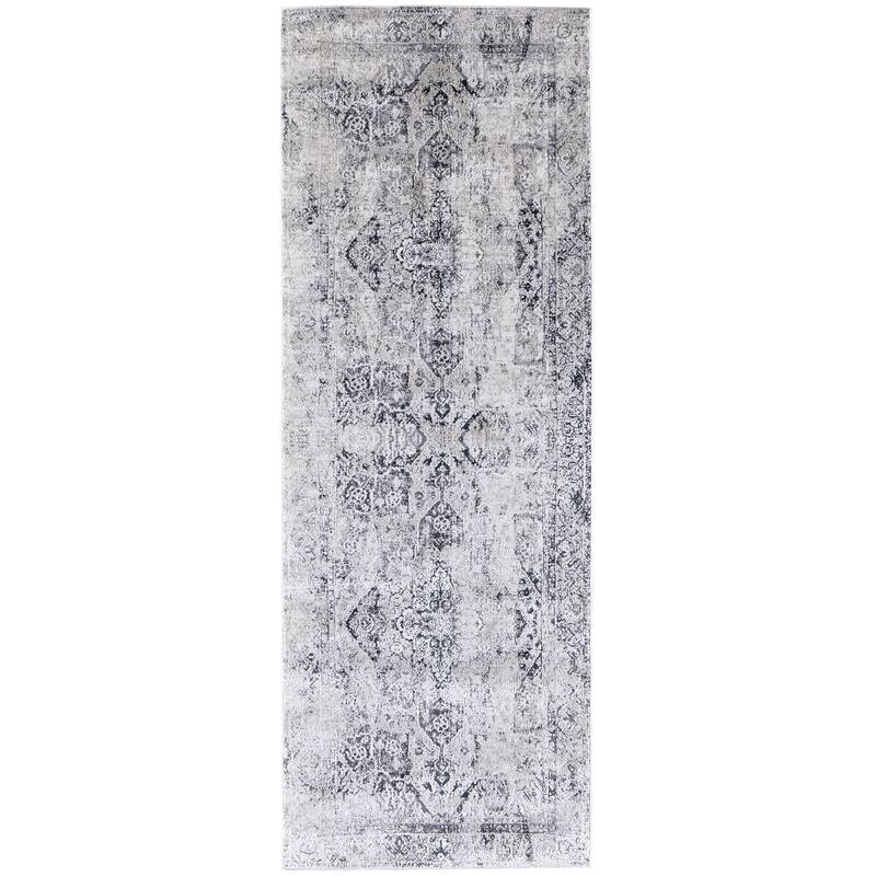 Jewel 39IYF Medallion Traditional Area Rug - 2'10" x 7'10" - Ivory/Black
