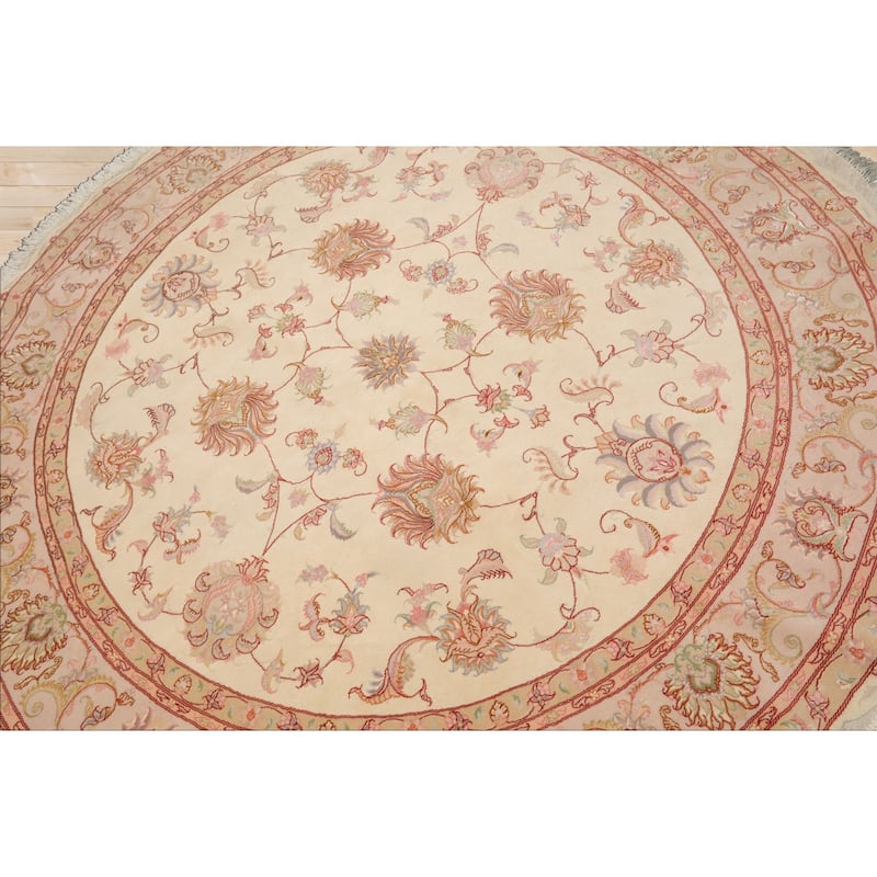 6'6''x6'6'' Round Hand Knotted Wool Ivory Round 400 KPSI Rug - 6' 6'' x 6' 6''-Round
