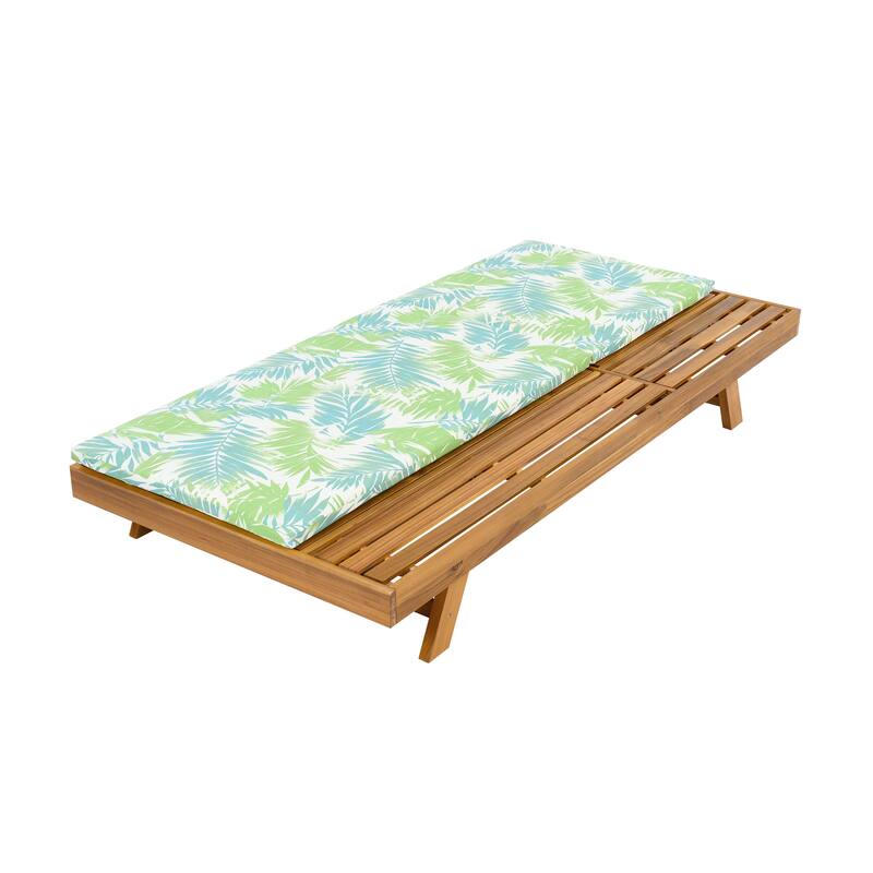 One-sided Open Storage Lounge Chairs Outdoor Patio Acacia Wood Chaise Lounge with Adjustable Backrest & Water-repellent Cushions